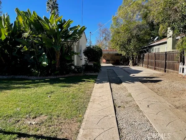 front view of a house with a patio