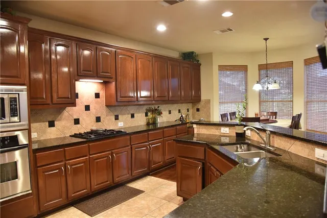a kitchen with lots of counter top space