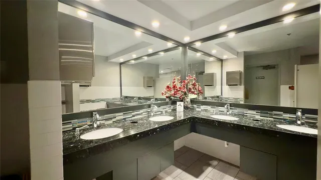 a view of a street with an outdoor space