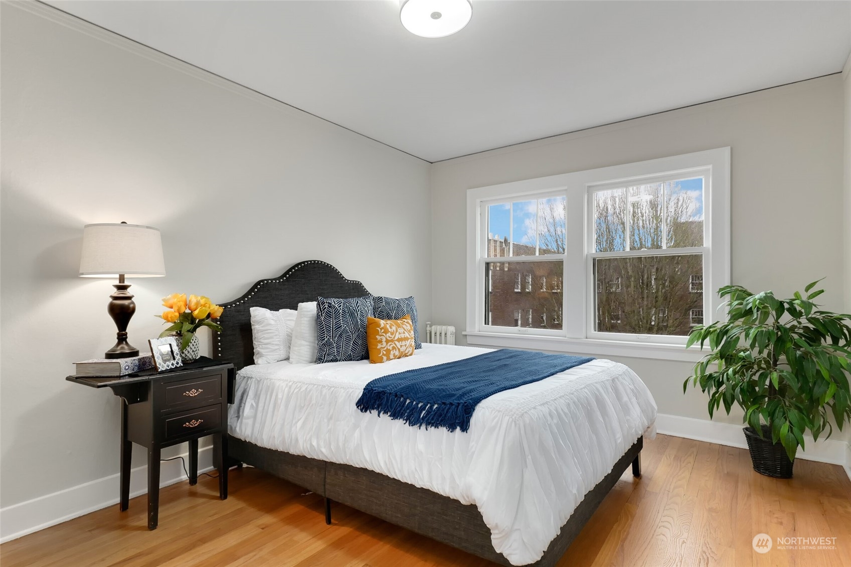1605 East Olive Street, Unit 307 Seattle, WA 98122 - Photo 12 of 21 a bedroom with a bed and a potted plant