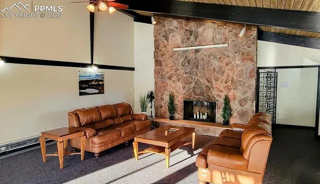 a living room with patio