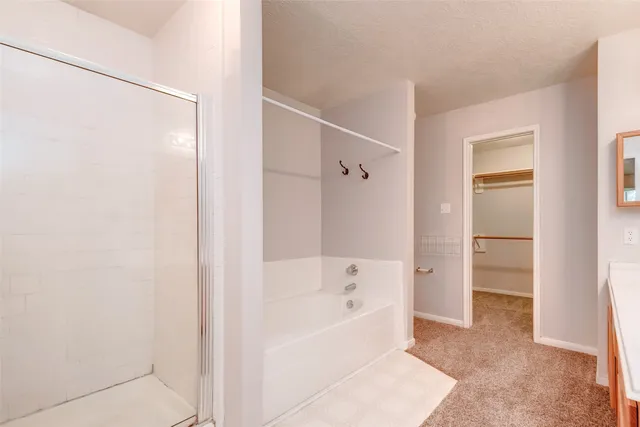 a bathroom with a bathtub and a shower