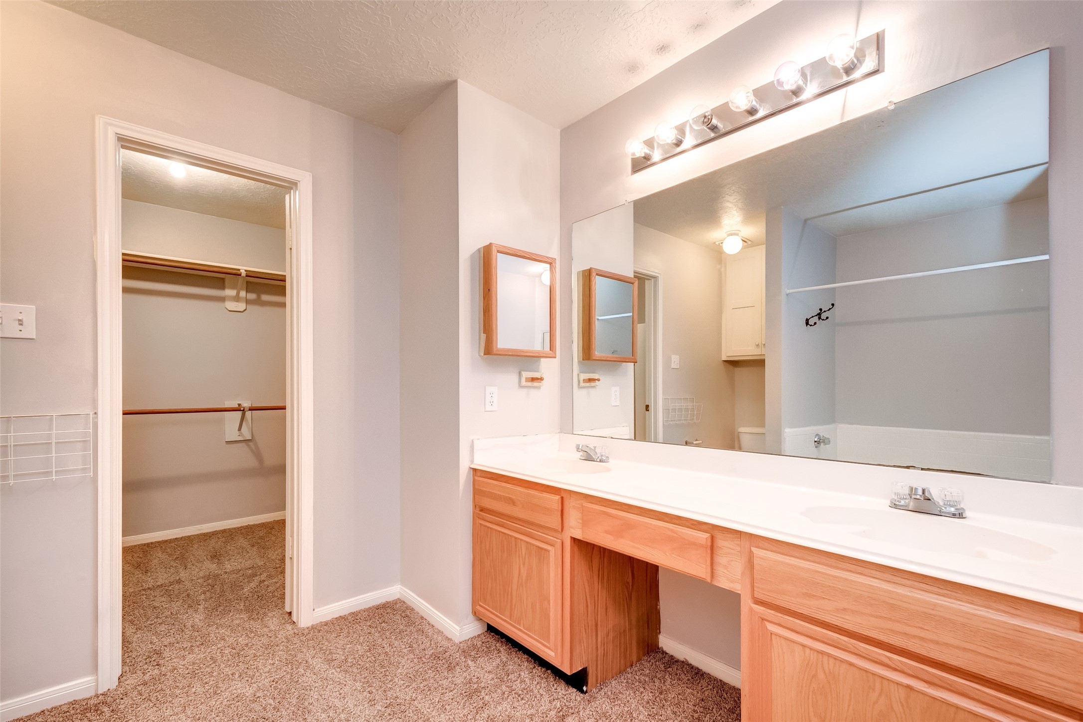 12654 Pine Bush Drive Houston, TX 77070 - Photo 29 of 35 a bathroom with a double vanity sink and a mirror