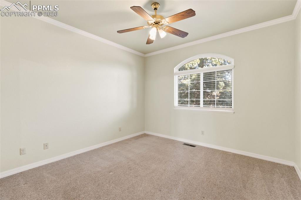 11515 Texarkanna Road Peyton, CO 80831 - Photo 31 of 49 Carpeted empty room featuring crown molding and a ceiling fan