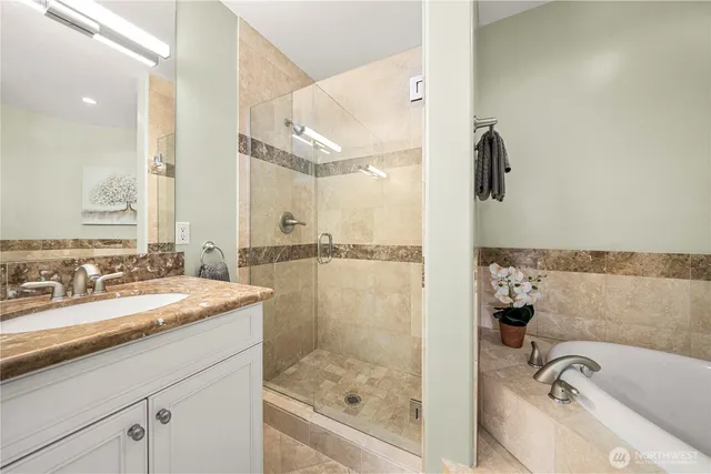 a room with a table and a mirror