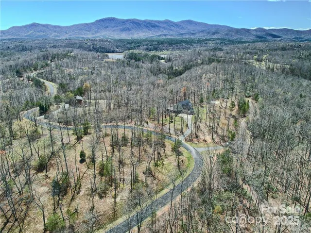 a view of a house with a mountain and a forest