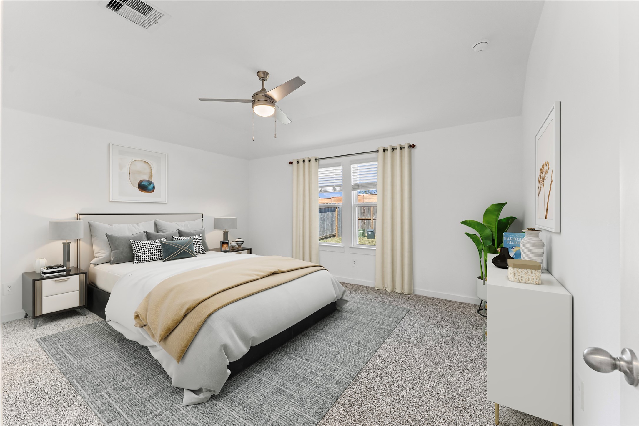 1214 Ricasoli Drive Richmond, TX 77406 - Photo 10 of 23 Escape to this massive private retreat that offers more than enough room for a king-sized furniture suite. Large windows frame a peaceful view of the backyard, creating a serene atmosphere to wake up to every morning.(virtual staged)