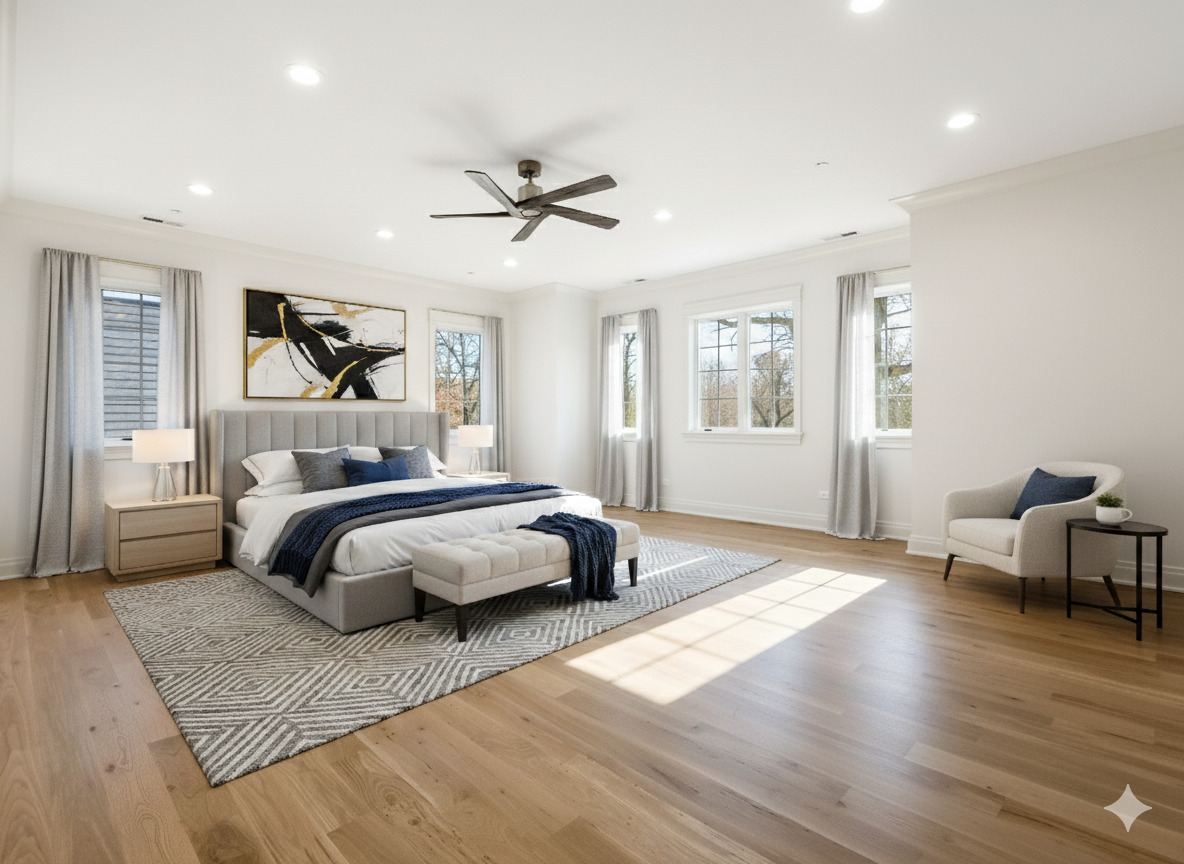 1 Morrison Road Northbrook, IL 60062 - Photo 25 of 58 a bedroom with a large bed couch and wooden floor