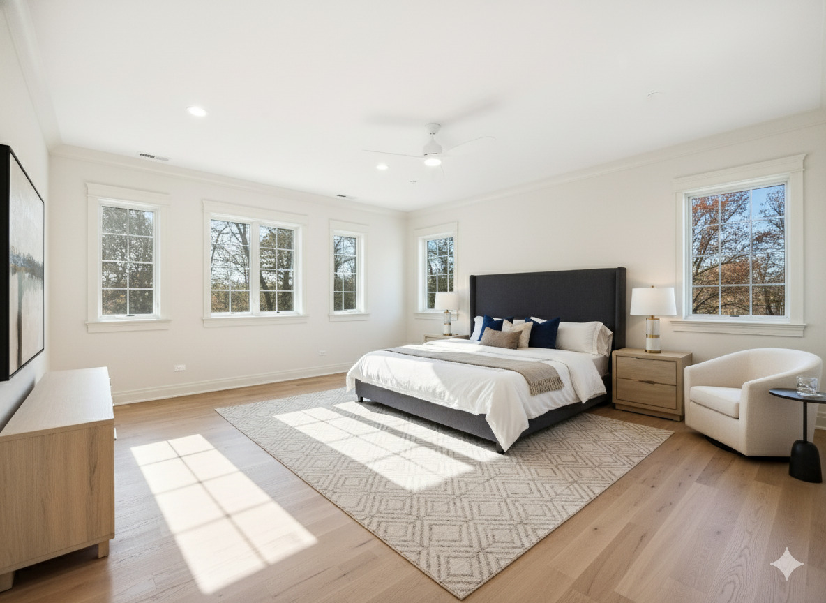 1 Morrison Road Northbrook, IL 60062 - Photo 28 of 58 a bedroom with a large bed and a couch