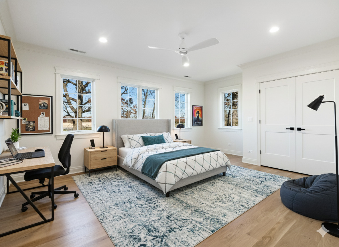 1 Morrison Road Northbrook, IL 60062 - Photo 30 of 58 a spacious bedroom with a bed a couch and a window