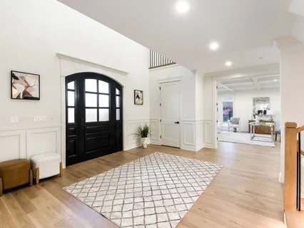 a living room with a couch and a table