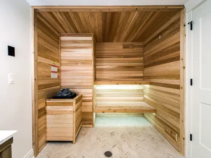 a view of a park with large trees