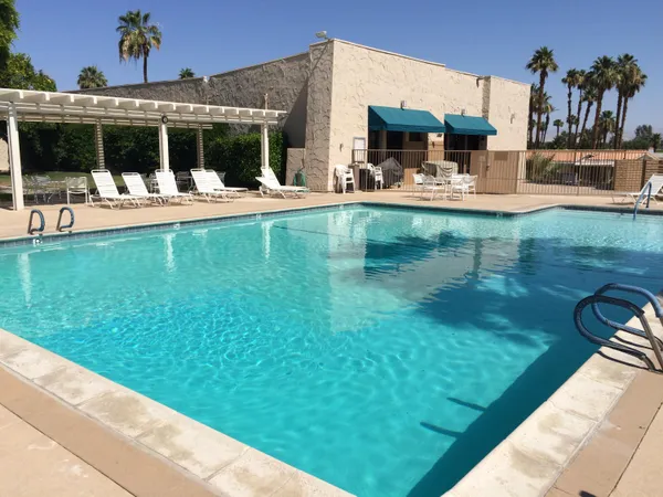 a view of a yard with palm trees