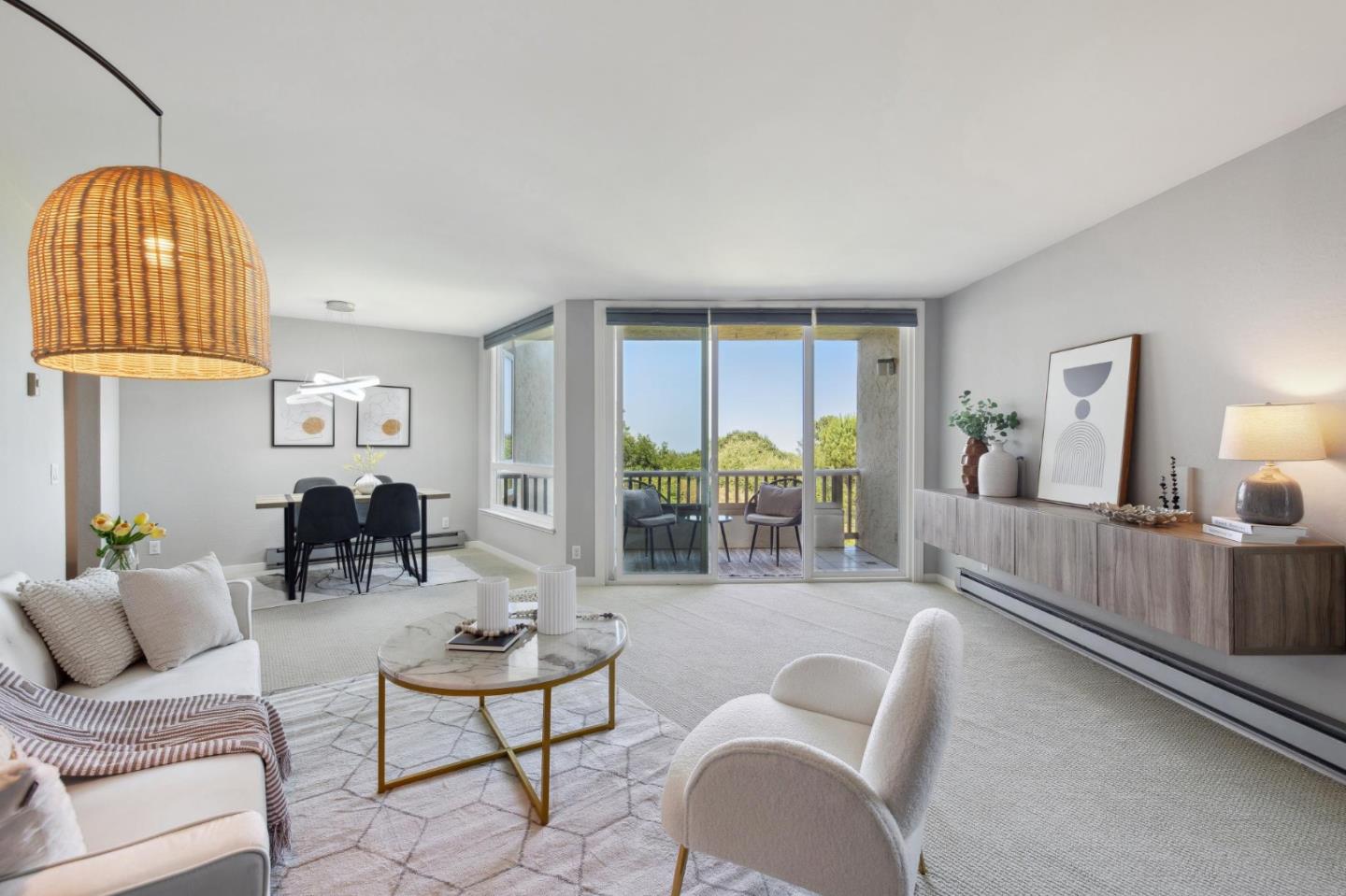 360 Vallejo Drive, Unit 98 Millbrae, CA 94030 - Photo 4 of 32 a living room with furniture a table and a chandelier