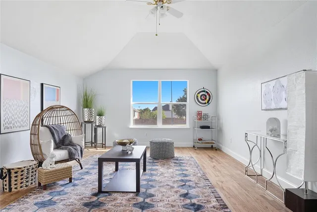 a living room with furniture a rug and a window