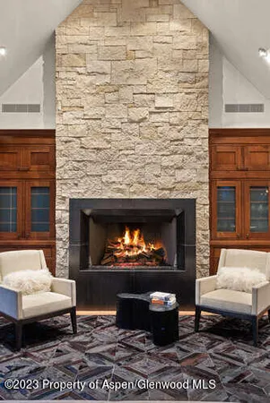 a living room with furniture a fireplace and a fireplace