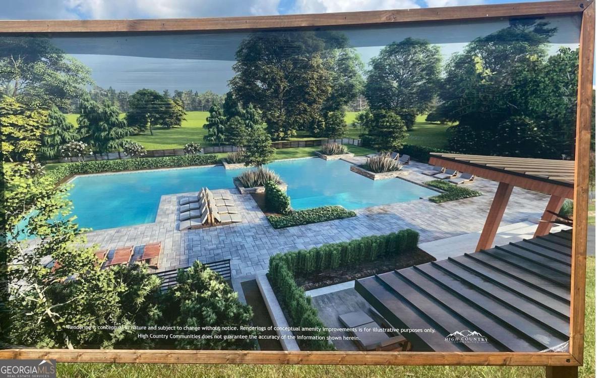 a view of a yard with chairs