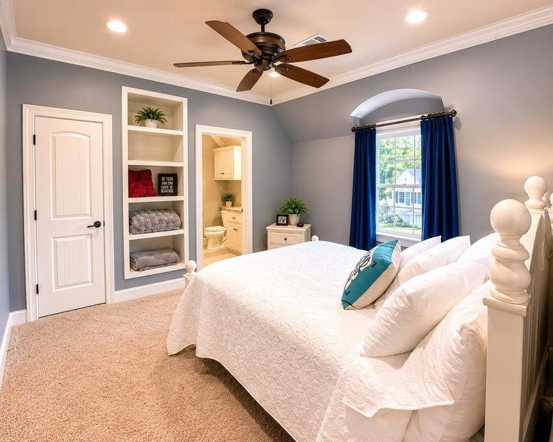 295 North Ridge Drive Saltillo, MS 38866 - Photo 26 of 38 a bedroom with a large bed and a chandelier