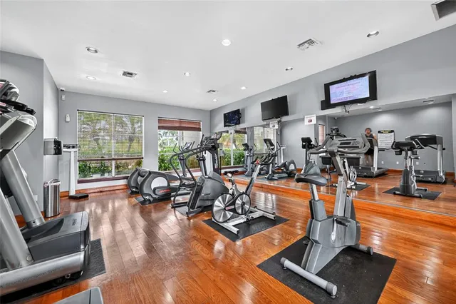a view of a room with gym equipment