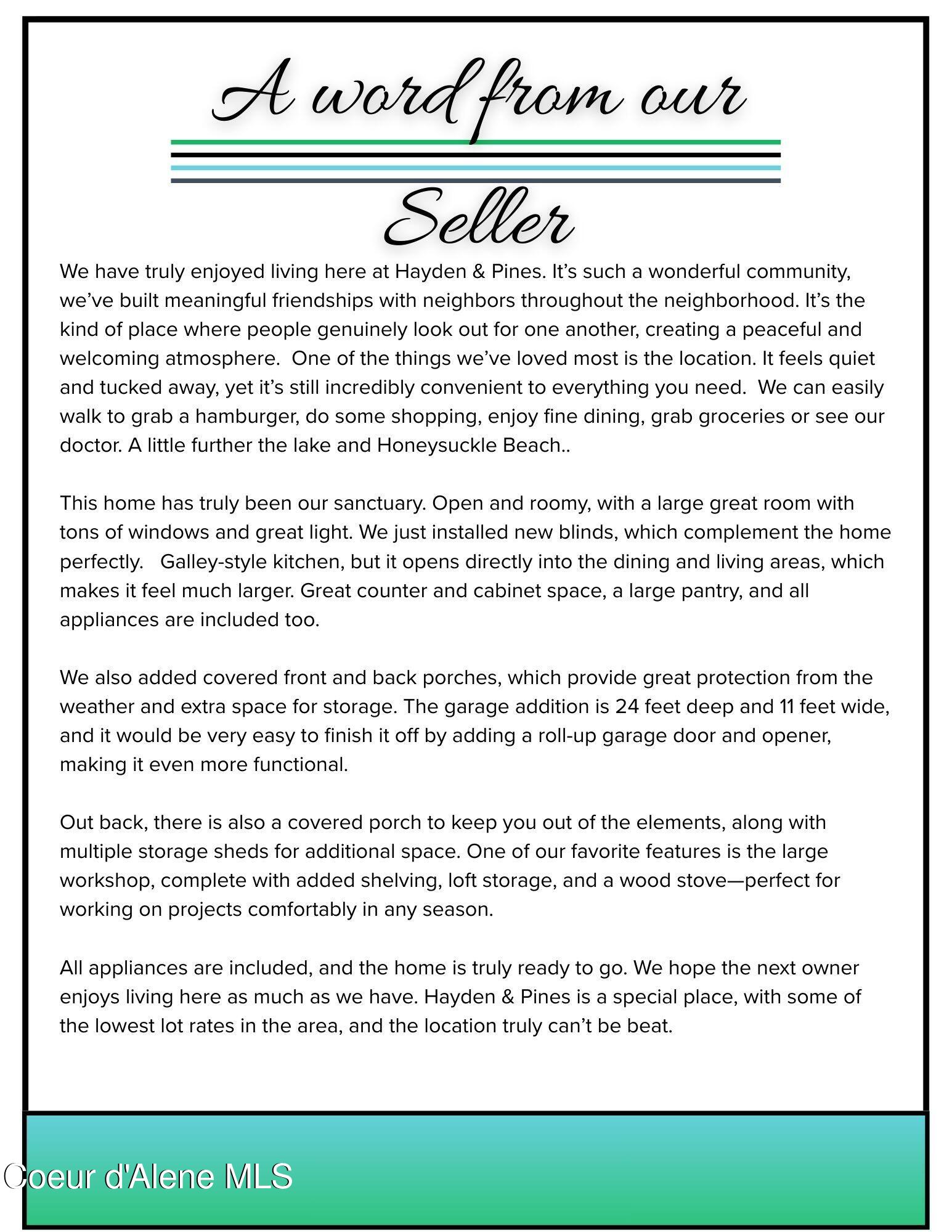 9156 North Starr Loop Hayden, ID 83835 - Photo 10 of 34 A Word from the Seller