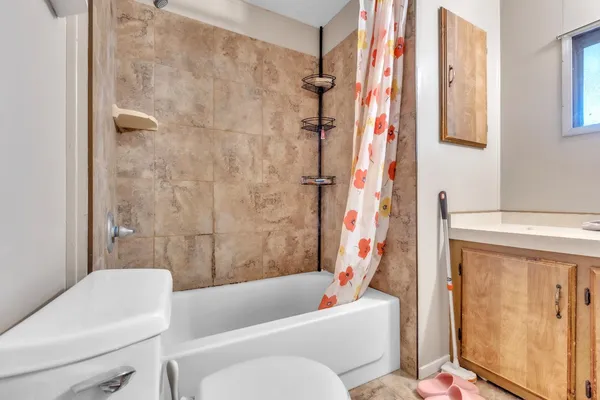 a bathroom with a toilet and a bathtub