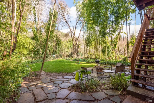 a backyard of a house with lots of green space