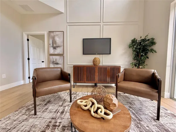 a view of a room with racks on the wall