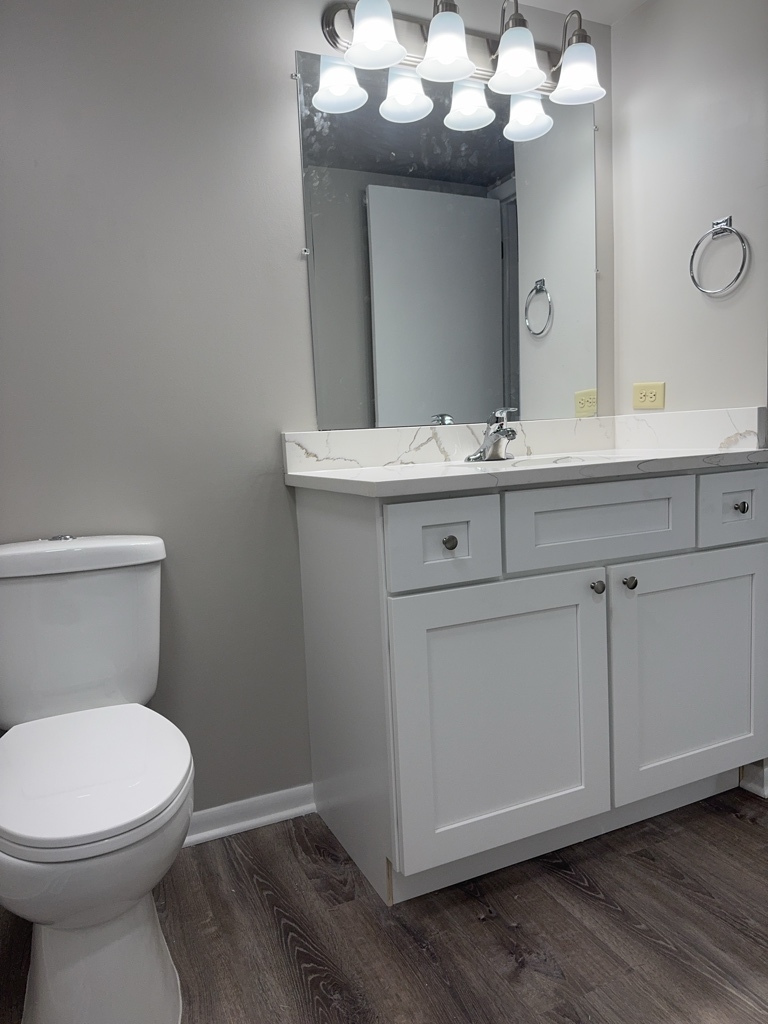 418 Beloit Street, Unit 6 Walworth, WI 53184 - Photo 16 of 23 a bathroom with a toilet sink and mirror