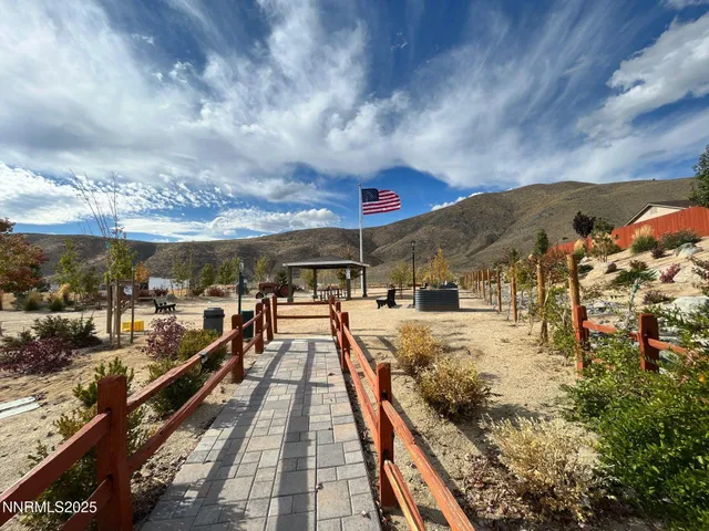 a view of a pathway with a terrace