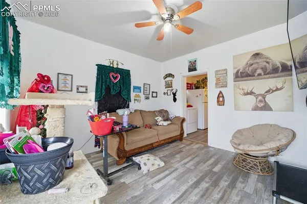 a living room with furniture and a rug