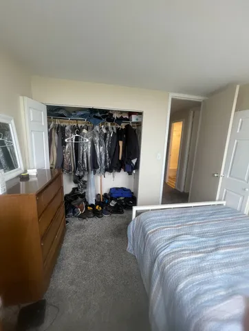 a bed room with a bed and a chair