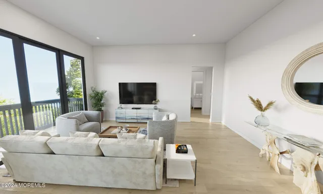 a bedroom with a bed and a table