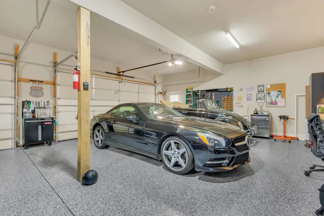 a view of a swimming pool with a garden