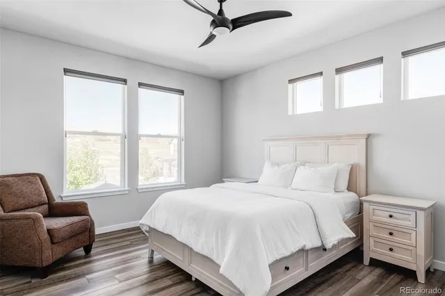 a bedroom with a bed and a couch