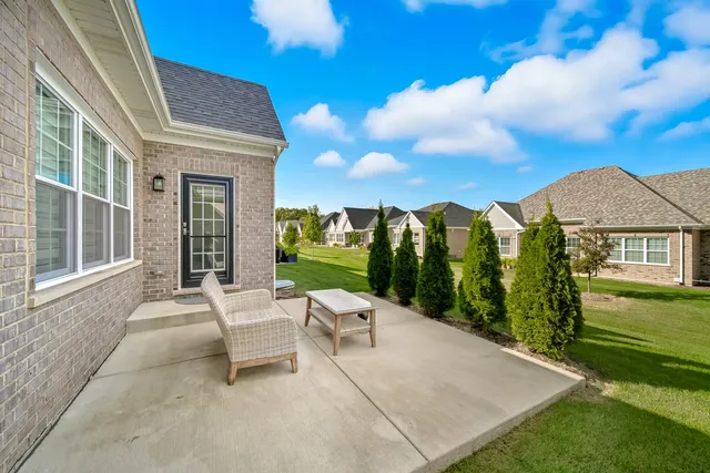 a building view with a garden space