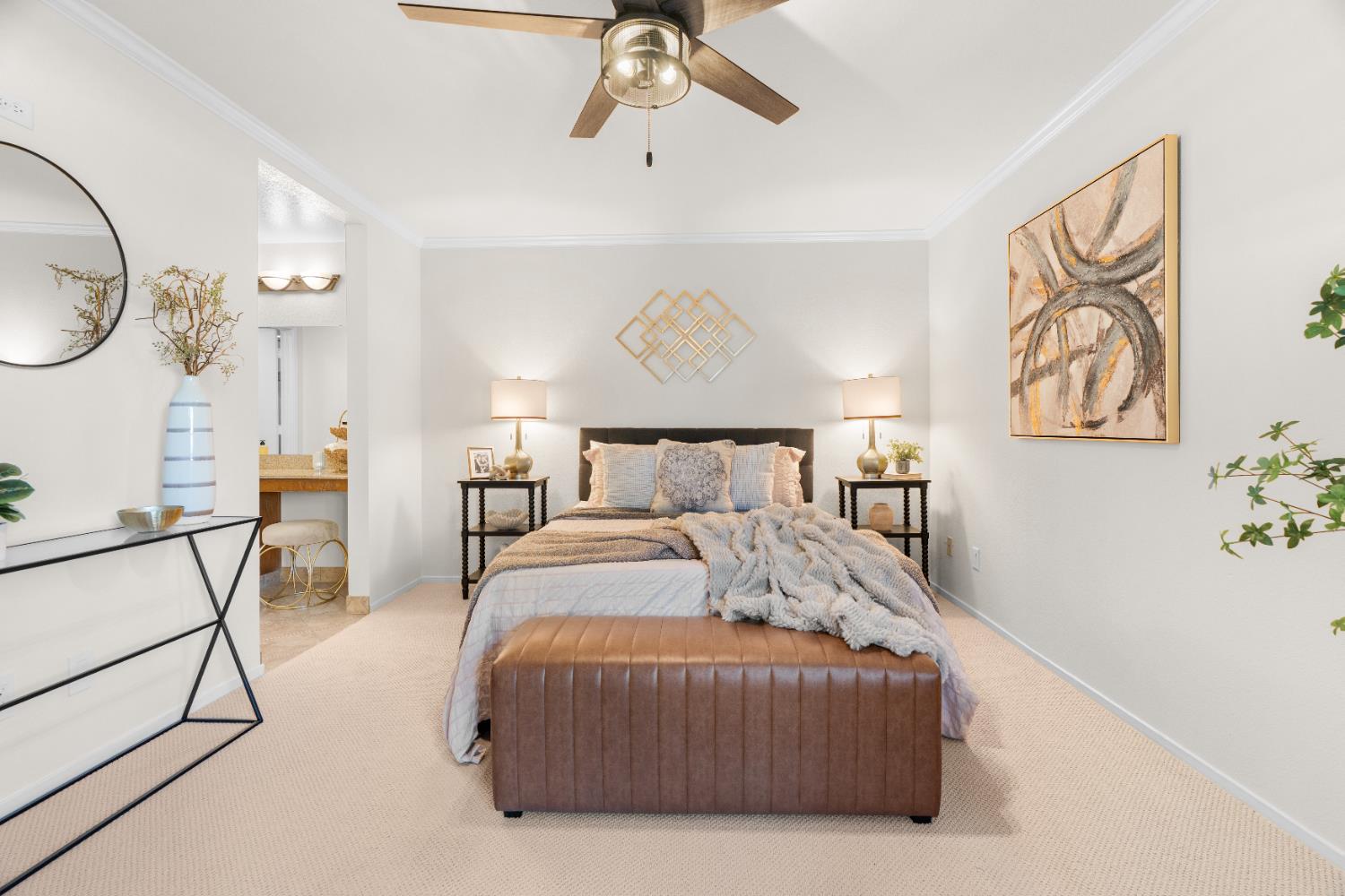 2401 Eilers Lane, Unit 105 Lodi, CA 95242 - Photo 11 of 23 a bedroom with a bed mirror and painting on the wall