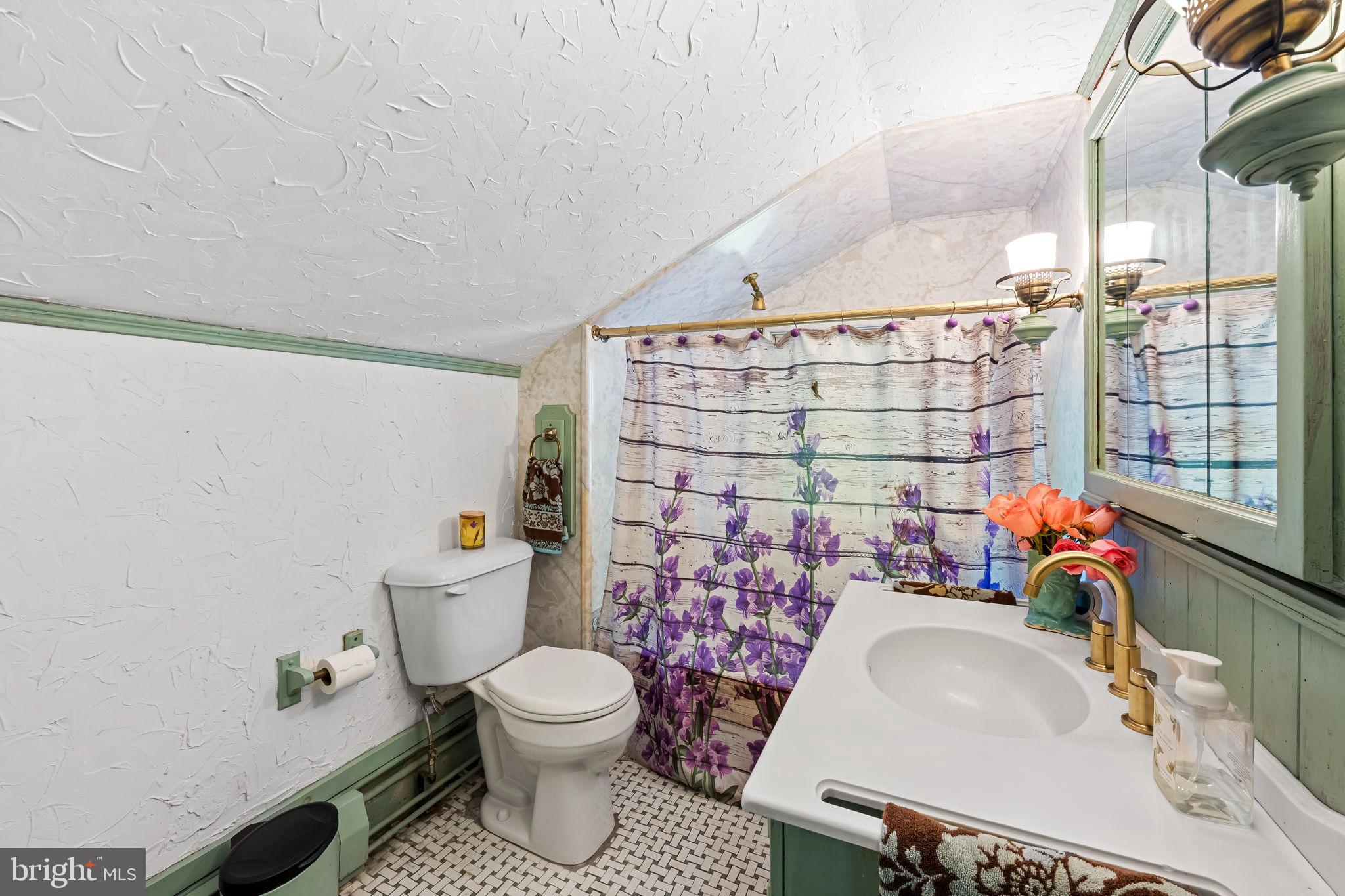 16756 Mount Airy Road Shrewsbury, PA 17361 - Photo 72 of 93 Charming attic bathroom with floral accents.