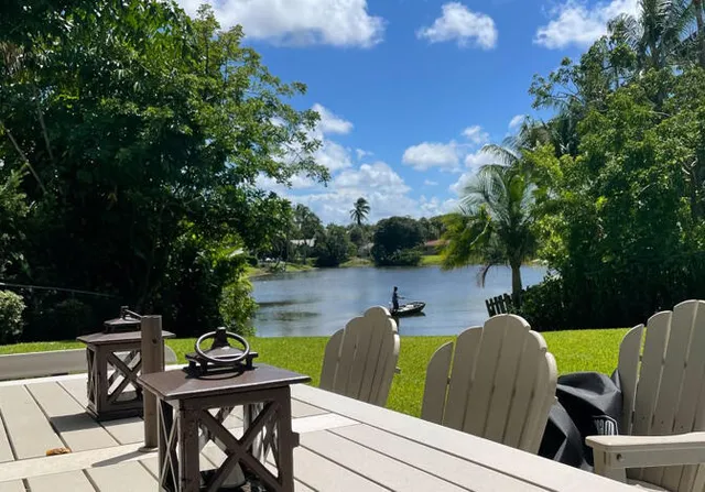 a view of a lake from balcony