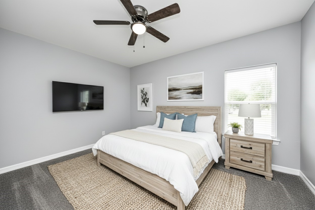 406 North 4th Street Beasley, TX 77417 - Photo 21 of 29 a bedroom with a large bed and a tv