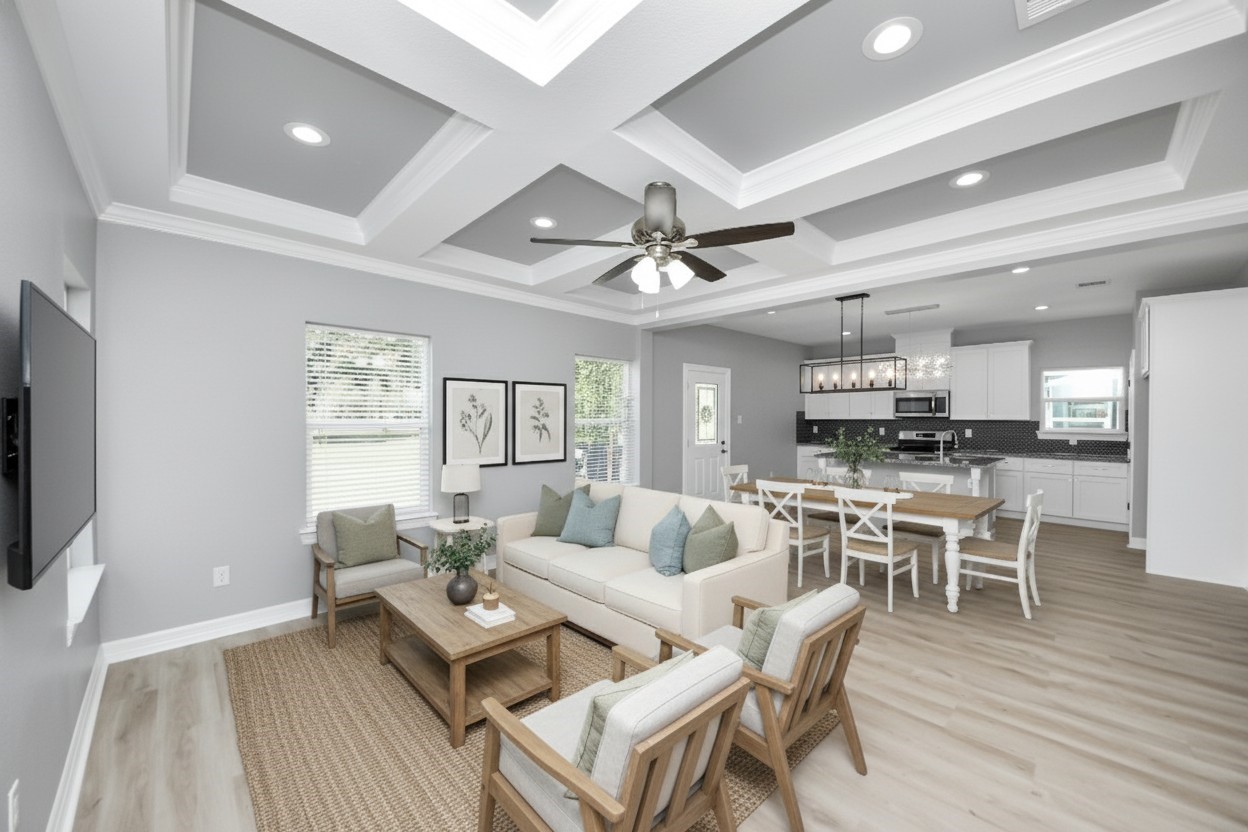 406 North 4th Street Beasley, TX 77417 - Photo 6 of 29 a living room with furniture a wooden floor and a view of kitchen