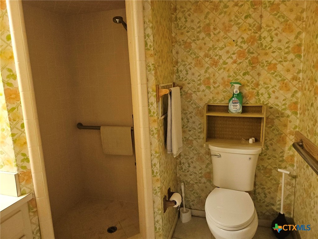 601 North Rhomberg Street Burnet, TX 78611 - Photo 22 of 42 a white toilet sitting next to a bathroom sink and a shower