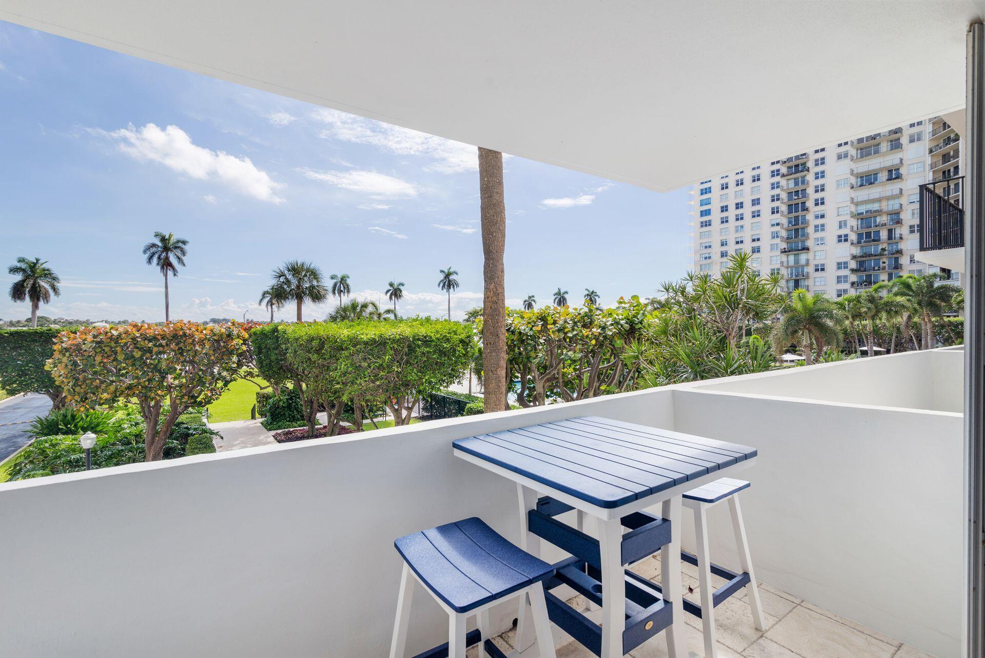 1701 South Flagler Drive, Unit 207 West Palm Beach, FL 33401 - Photo 18 of 26 a view of a balcony with a table and chairs