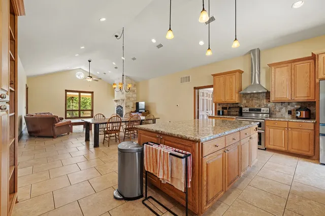 a kitchen with lots of counter space