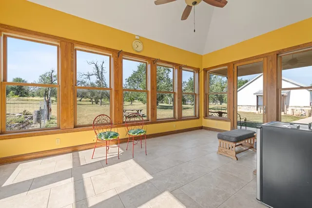 a living room with a large window