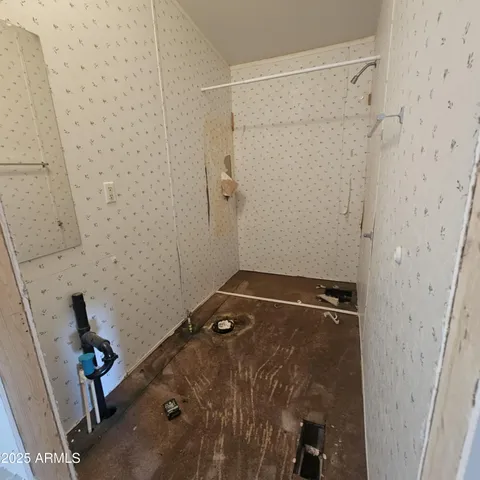 a bathroom with a shower and a sink
