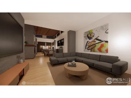 a living room with furniture and white walls