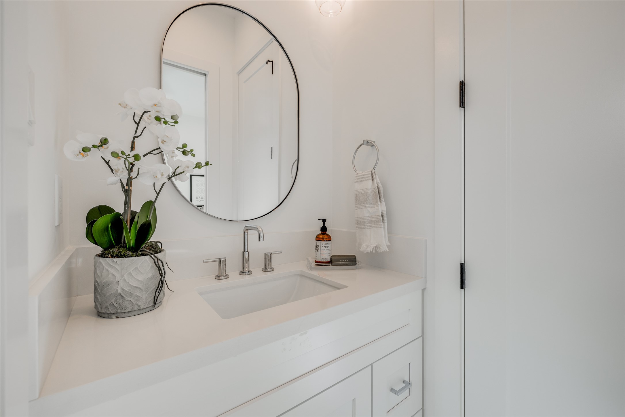 1824 Marshall Street Houston, TX 77098 - Photo 41 of 45 a bathroom with a sink a mirror and a potted plant