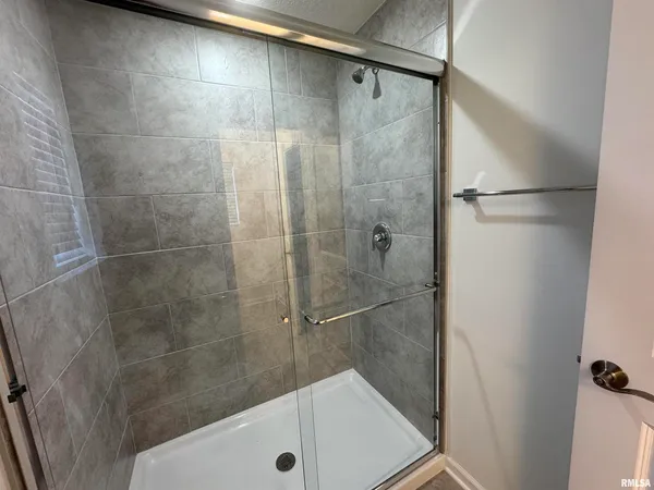 a bathroom with a shower and a sink
