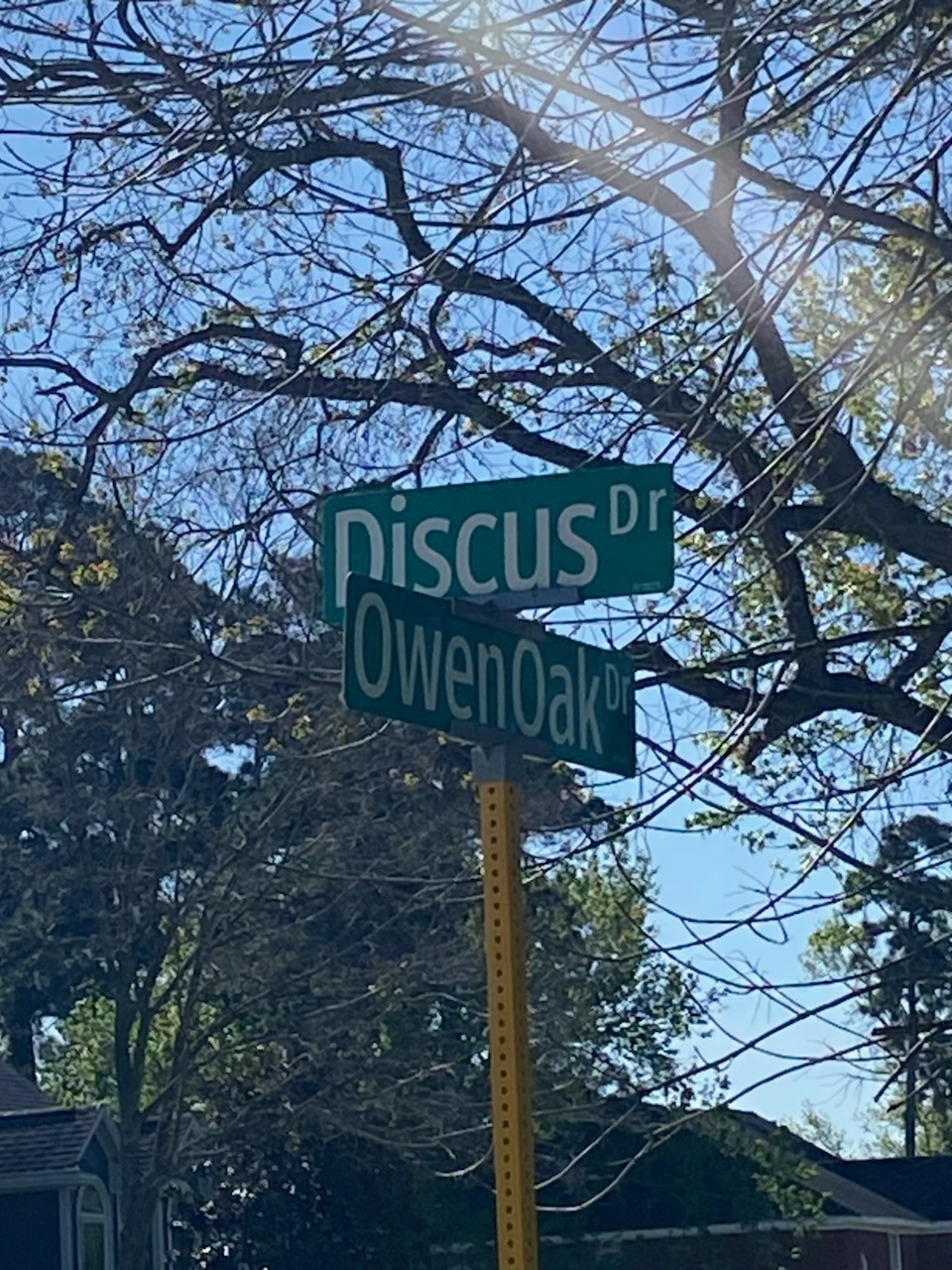8630 Discus Drive Humble, TX 77346 - Photo 2 of 9 a view of a street sign under a large tree