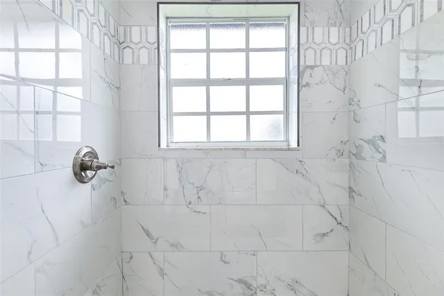 a bathroom with a bathtub